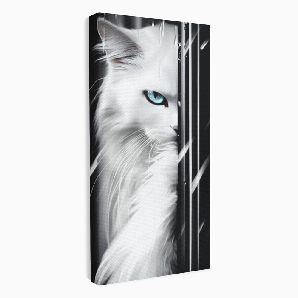 Tablou canvas cu tablou canvas cu pisica alba si ochi albastri, fara rama, pe sasiu de lemn